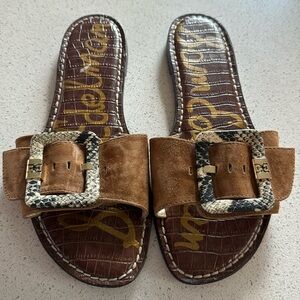 🍍 Sam Edelman Granada Sandals Women Sz 8.5 Buckle Brown Suede Python Boho🍍